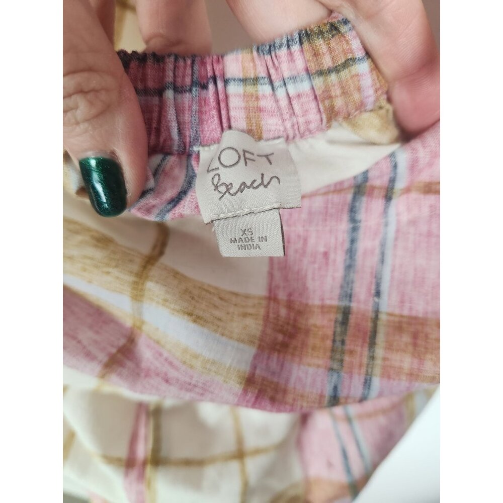 Loft Beach Women's Sz. XS Pink & Tan Plaid Backless Tank Jumpsuit - Picture 2 of 7